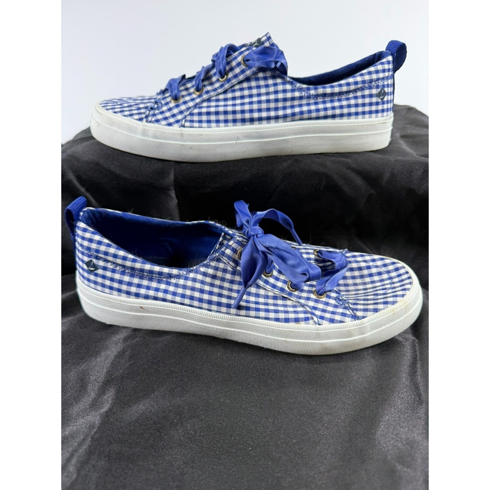 Sperry Top-Sider Women's Sz-7.5 Blue White Check'd Canvas Slip On Shoes STS83775